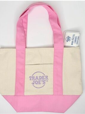 New Trader Joe’s Pink & Cream Canvas Mini Tote Bag